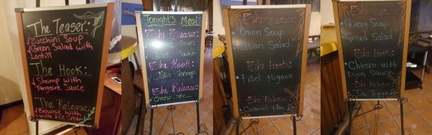 Chalk menu board dinners Casa Vieja Lodge