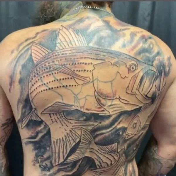Full back tattoo maryland rockfish striper