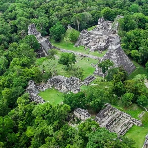 Overhead view of Tikal National Park Guatemala Mayan Ruins