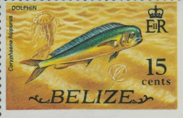 Dolphin stamp from Belize 15 cents
