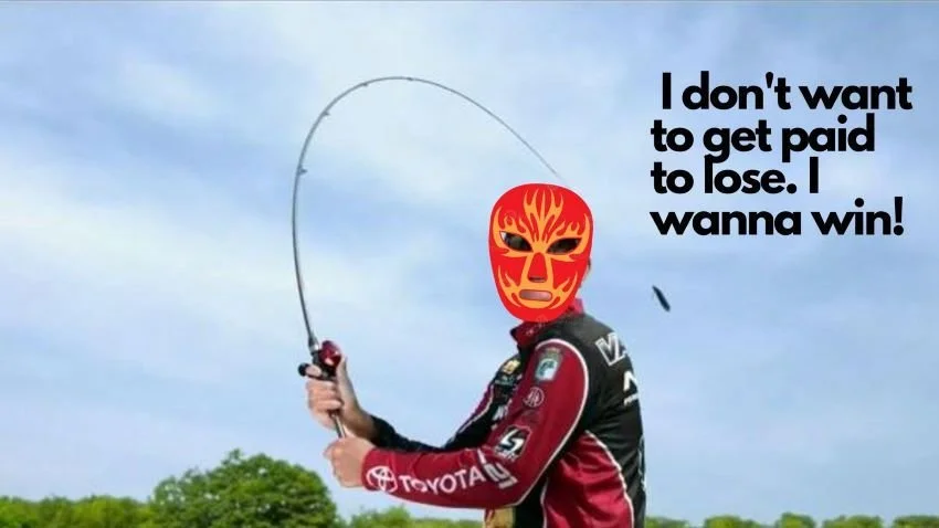 Kevin VanDam casting in a lucha libre mask