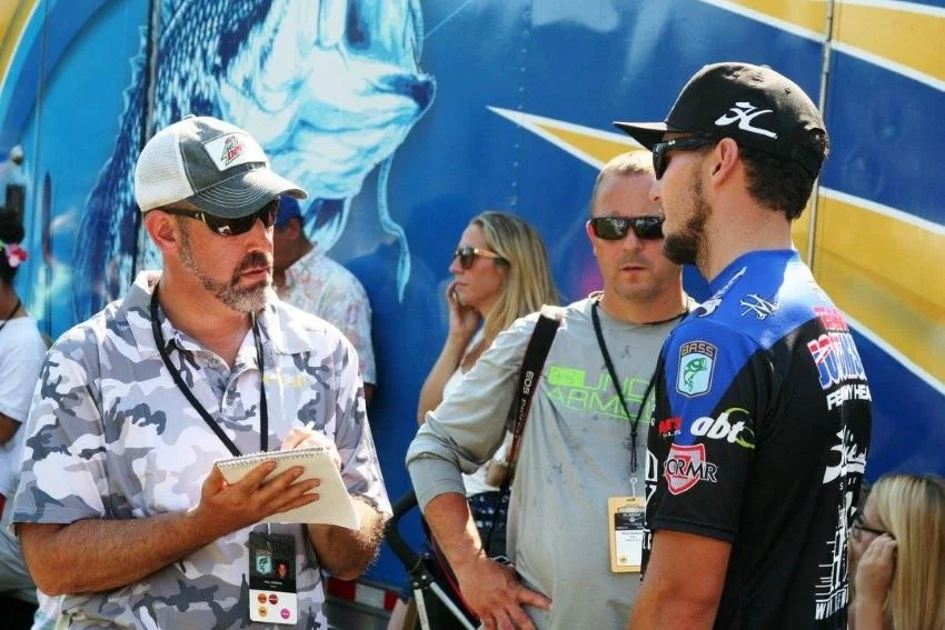 Bassmaster Senior Writer Pete Robbins interviewing Carl Jocumsen of Australia
