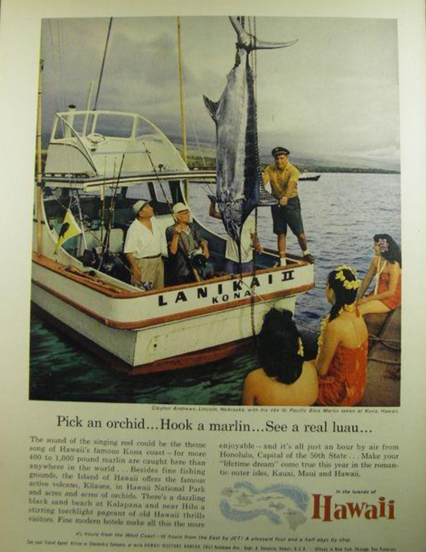 Vintage Hawaii tourism magazine ad marlin fishing