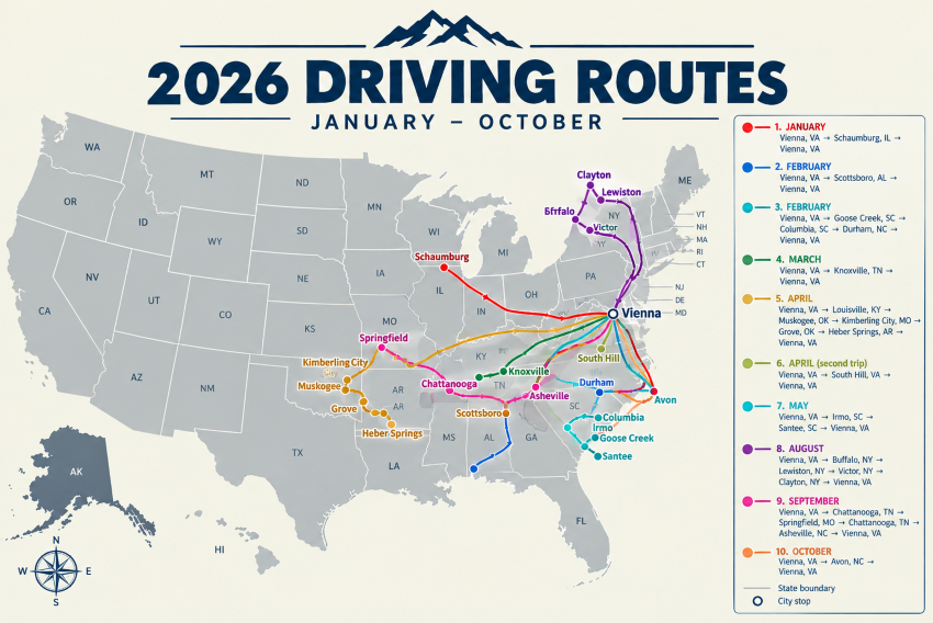 2026 Driving Routes for Bass fishing travel