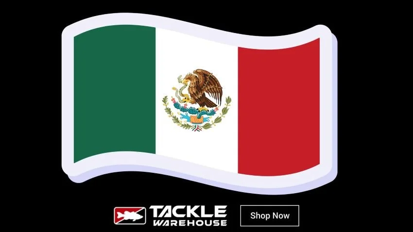 Mexican flag over Tackle Warehouse log