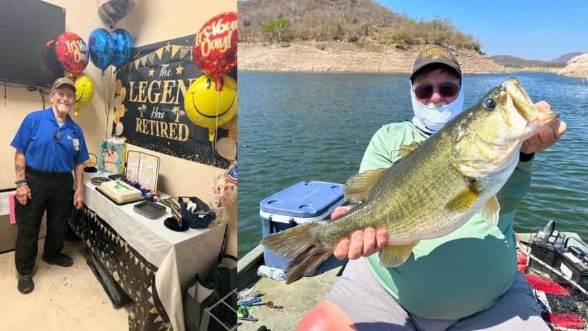 Retiring paramedic Paul Fisler with a 10-pound El Salto bass