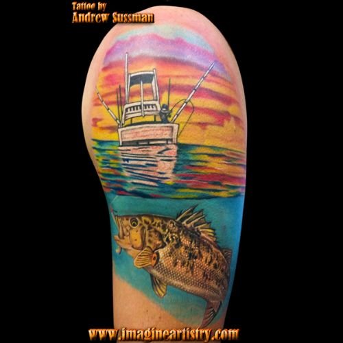full color calico bass tattoo Andrew Sussman