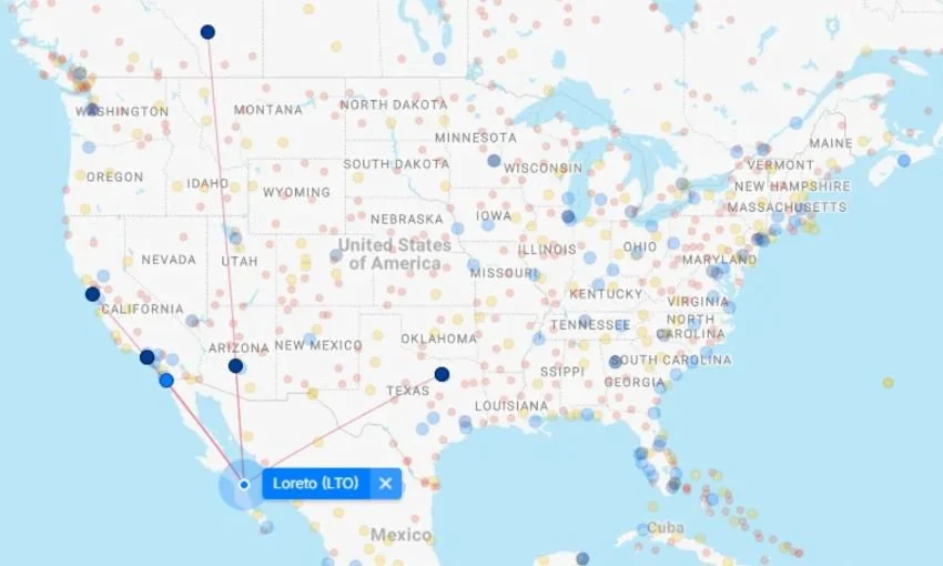 Flight Map to Loreto BCS