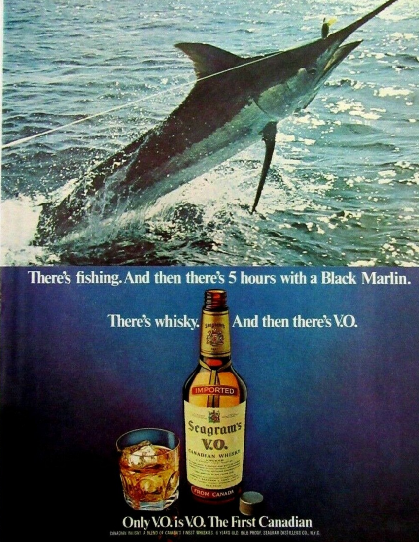 Seagram's V.O. Canadian Whisky vintage advertisement marlin fishing