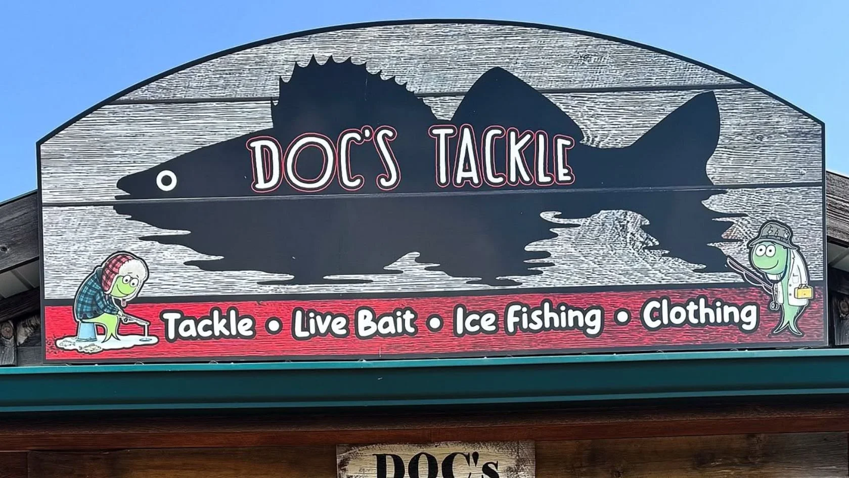 Sign for Doc's Tackle Honeoye NY