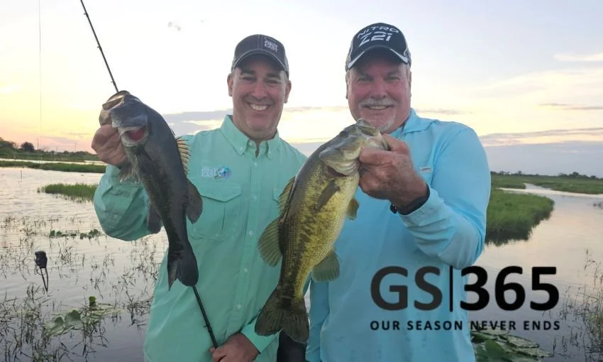Pete Robbins and Dennis Tietje with a largemouth bass double at Grosse Savanne