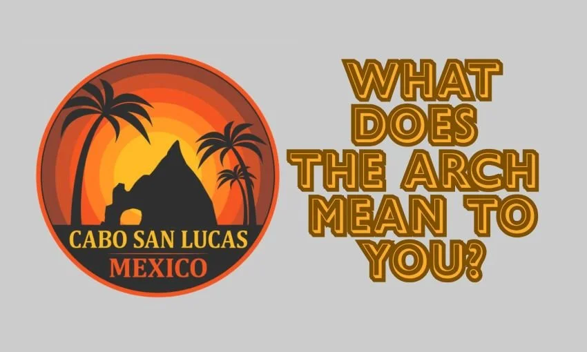 Cabo Arch silhouette with palm trees