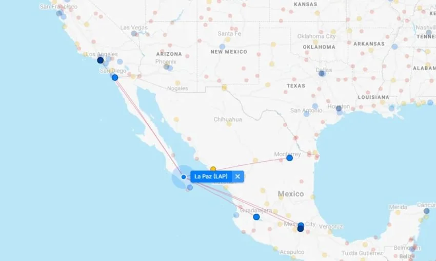 Flight map to La Paz BCS