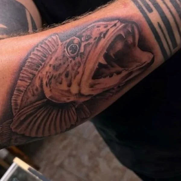open mouth teeth lingcod tattoo