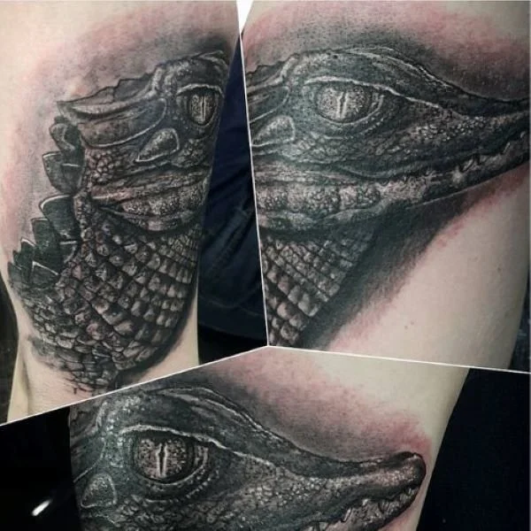 lifelike caiman head tattoo eyeball