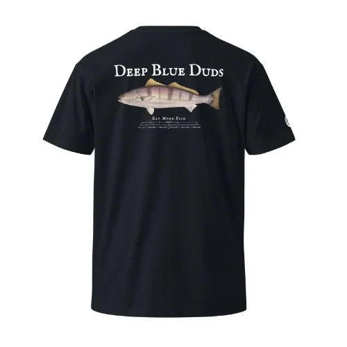 Deep Blue Duds white seabass t-shirt black