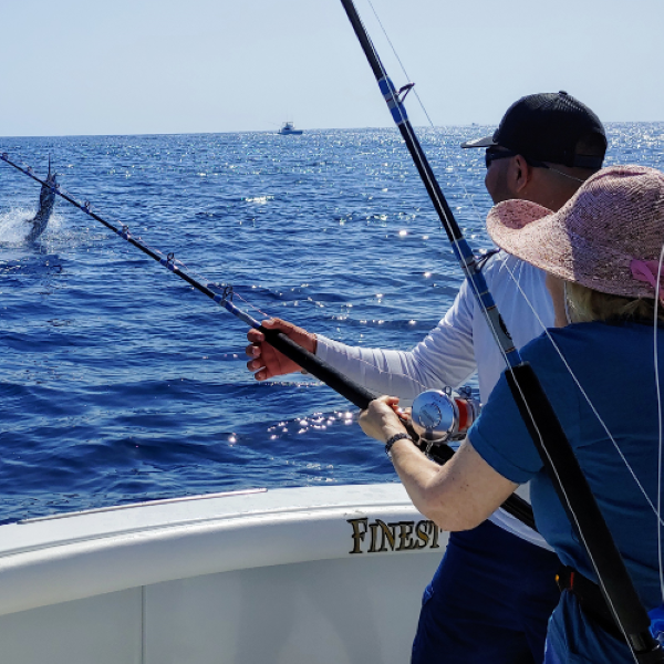 Senior Citizen offshore fishing sailfish in Guatemala