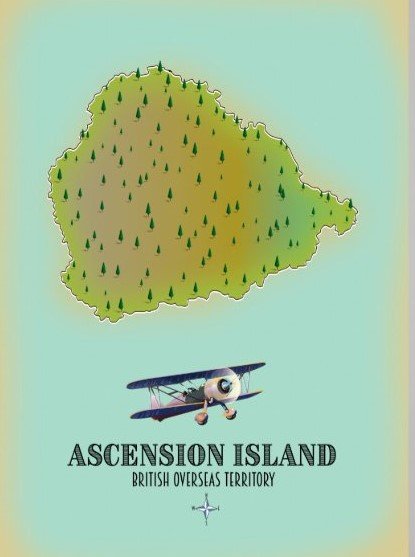 Ascensino Island British Overseas Territory Retro poster
