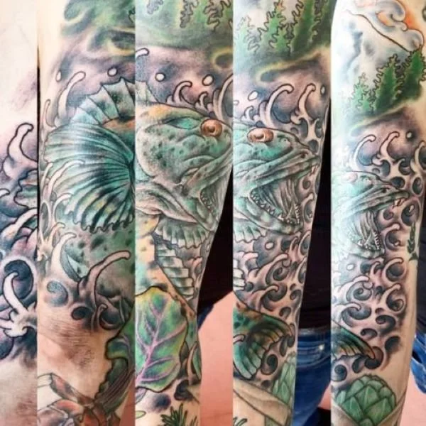 colorful feeding lingcod tattoo