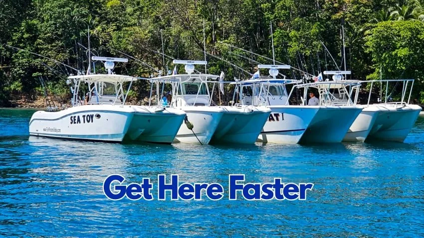 Catamarans lined up at Sport Fish Panama Island Lodge