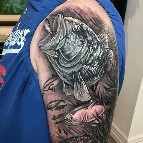 full shoulder calico bass tattoo