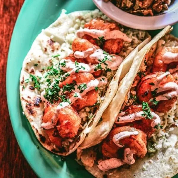 Baja style shrimp tacos