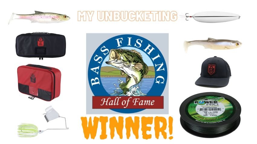 Prizes I won at the 2023 Bass Fishing Hall of Fame Induction Ceremony Raffle