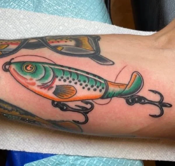 Drew Wilson LR River2Sea Whopper Plopper Tattoo on forearm
