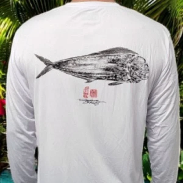 SeaWorx Fishing Mahi Mahi Gyotaku long sleeved t-shirt