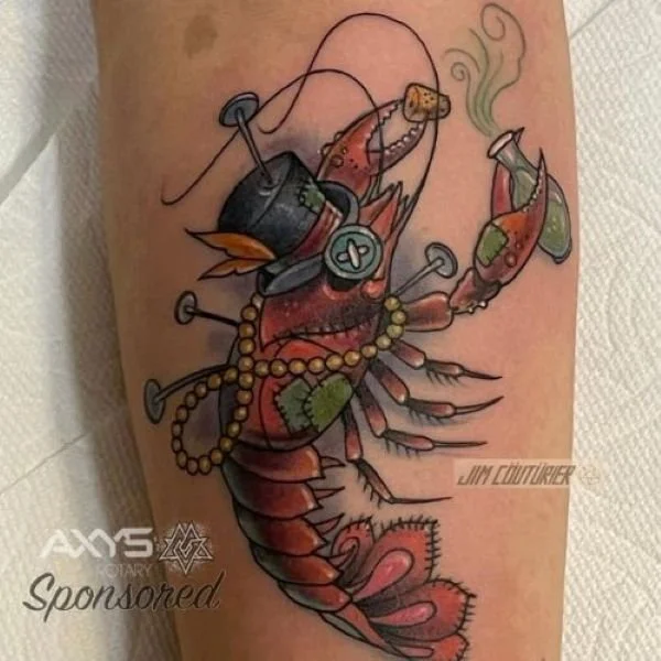 Tattoo of Crawfish Dressed for Mardi Gras
