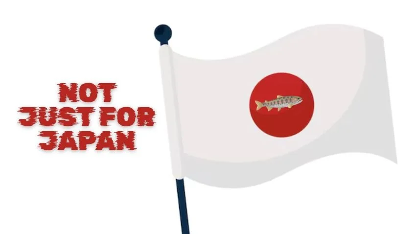 Japanese flag with a trout in the red dot