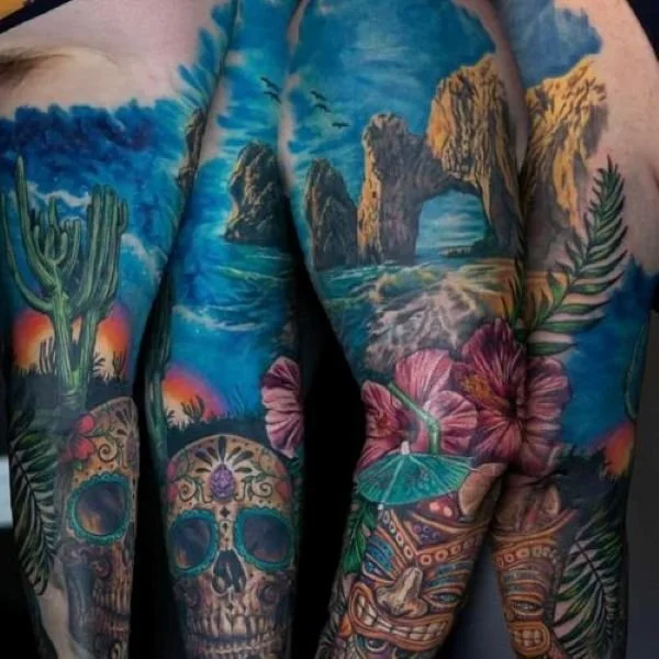 Highly detailed color tattoo Mexico Cabo Arch Arco