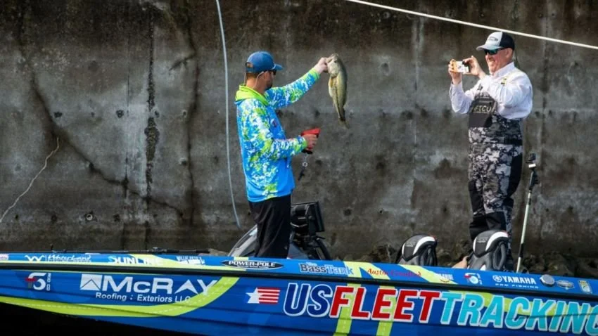 Pete Robbins taking a picture of Austin Cranford Bassmaster Open Grand Lake Oklahoma 2026