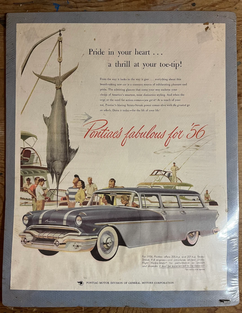 1956 Pontiac Magazine Ad with marlin fish
