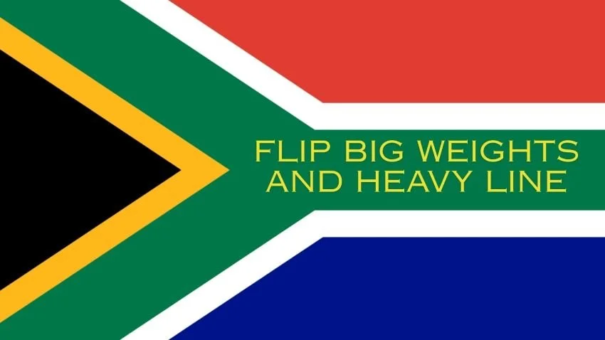 Flag of South Africa with a bass fishing slogan