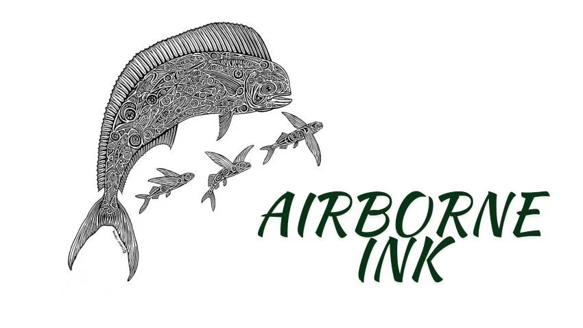 Tribal Tattoo of Mahi Mahi chasing three small flying fish
