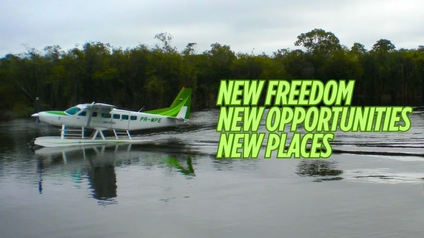 Float Plane Landing on the Caures River, Rio Negro Region of Brazil
