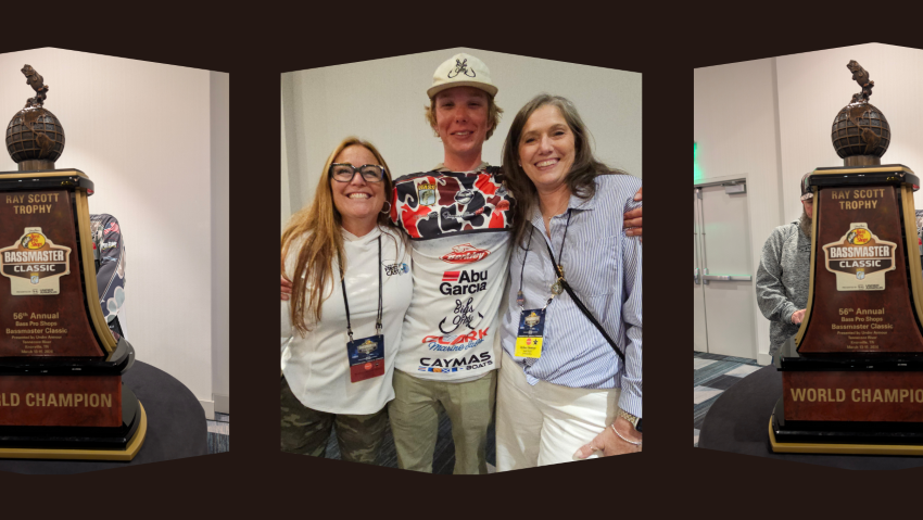 Hanna Robbins and Barb Bowman with 2026 Bassmaster Classic winner Dylan Nutt