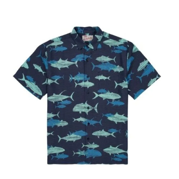 Kahala Button Down Shirt Navy Blue Ulua Ahi