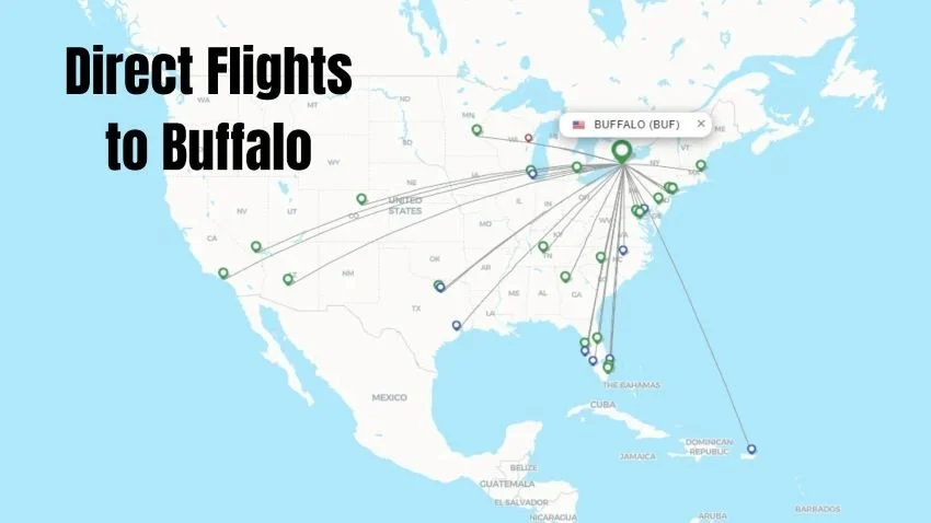 Map of direct flights to Buffalo NY