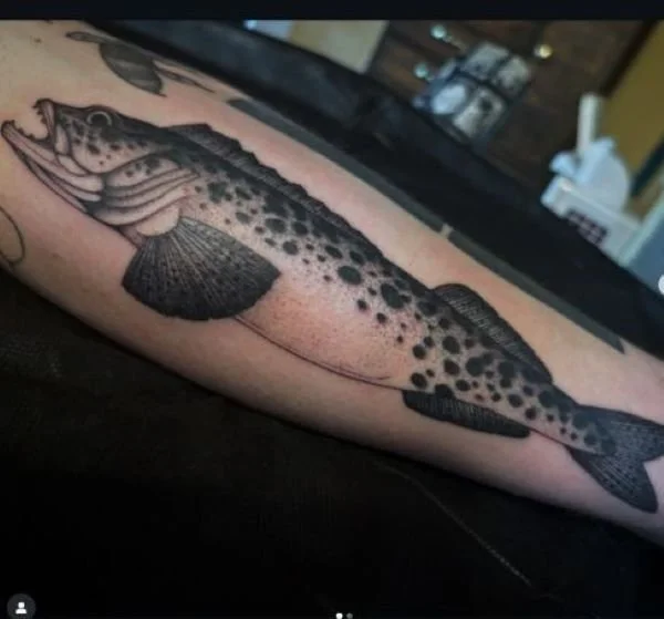 black and white spotted lingcod tattoo