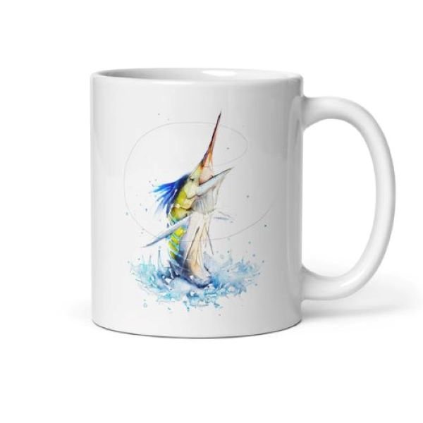 Jeremy Kyle Mug with painting of a leaping marlin