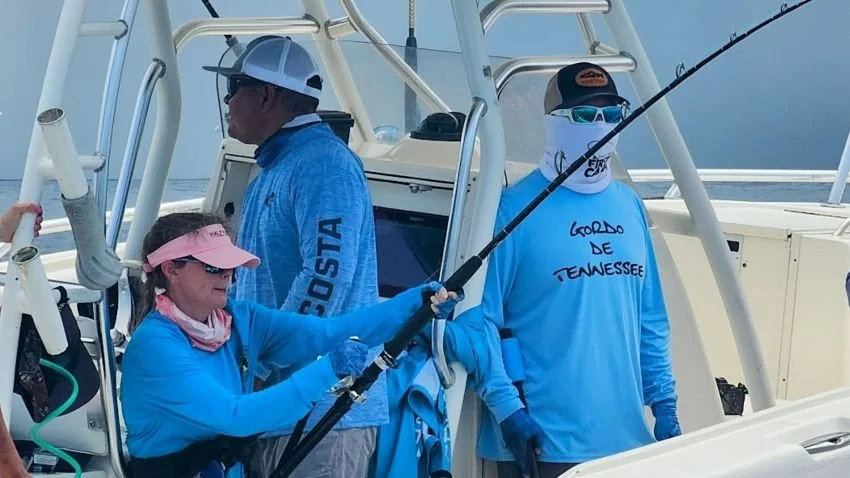 reeling in massive yellowfin tuna in Panama on conventional gear