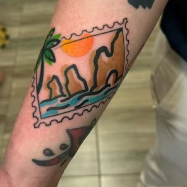 Forearm sketch tattoo Cabo Arch