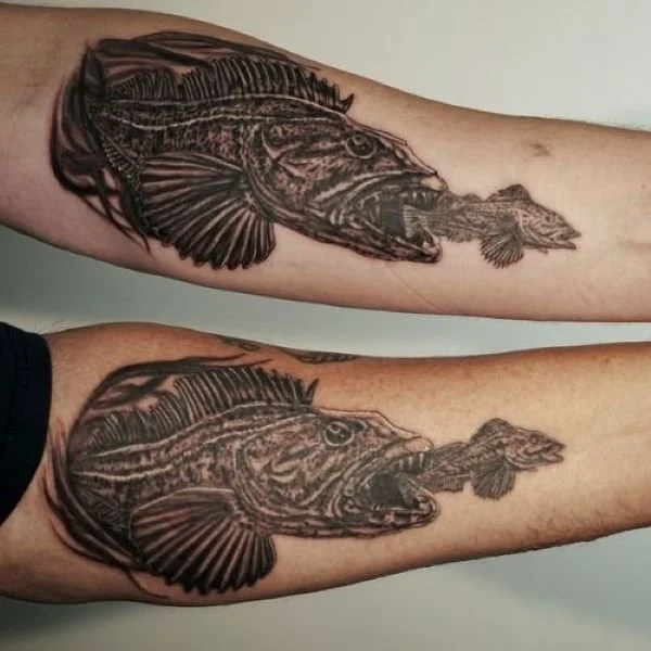 Father and son lingcod tattoos forearm