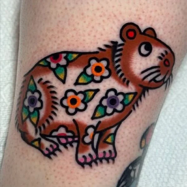 Super cute cartoon capybara tattoo