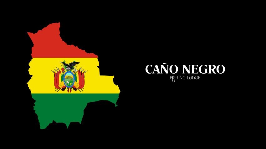Bolivian flag map plus logo of Cano Negro Fishing Lodge