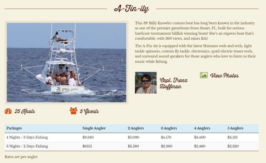 A-Fin-ity charter boat Capt. Franz Hoffman Guatemala CVL