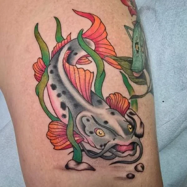 scary redtail catfish tattoo cartoon