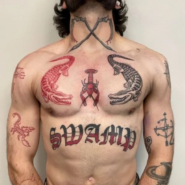 Louisiana swamp tattoo crawfish and alligators